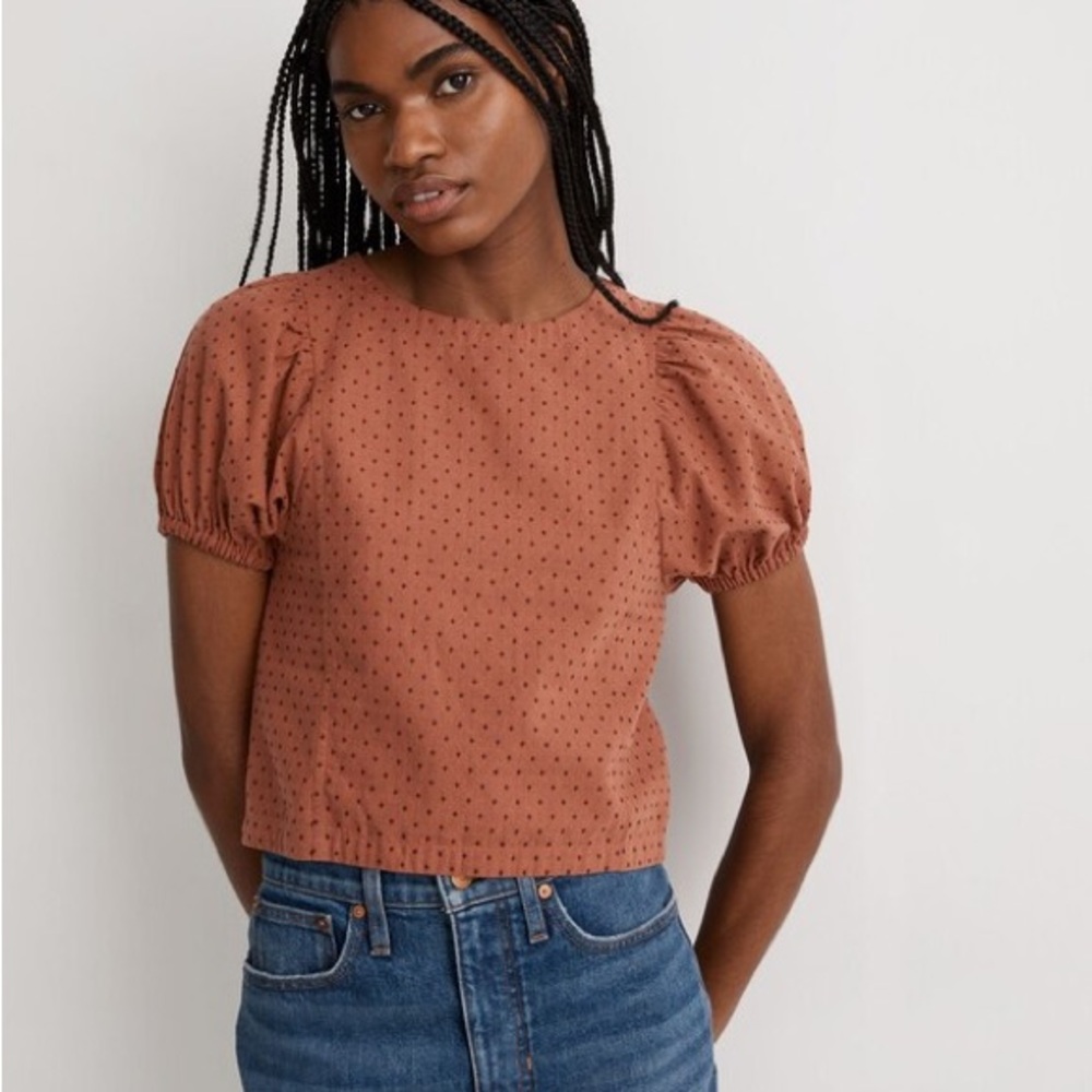 Madewell Jacquard Puff-Sleeve Top in Micro Cross